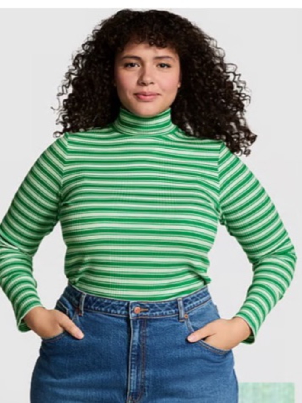 NWT Victoria’s Secret Green and white striped mock neck long sleeve top in XS